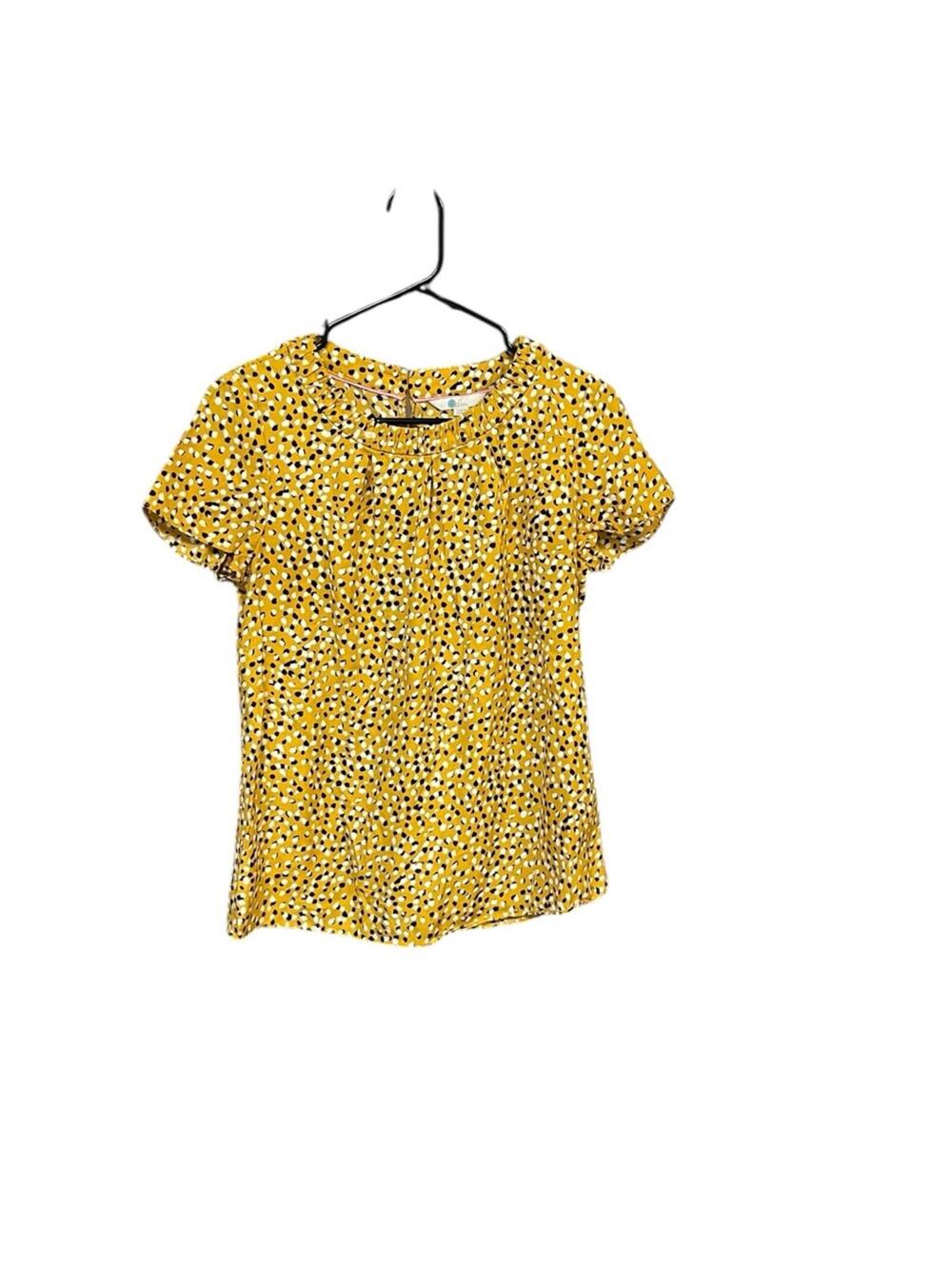 Boden Silk Blend Blouse Women US 6 Yellow Print Ruffle Short Sleeve Top